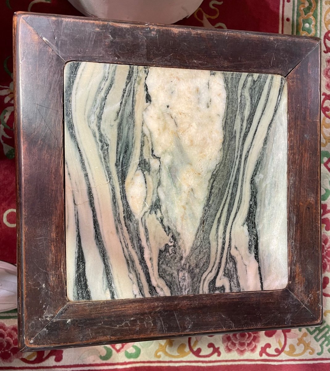 Chinese Wood And Marble Stool From The 19th Century-photo-2