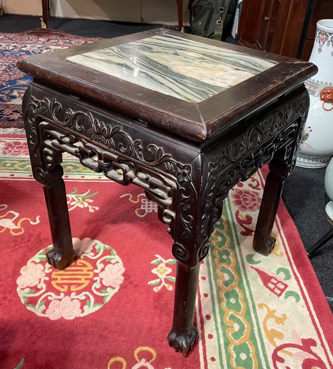 Chinese Wood And Marble Stool From The 19th Century