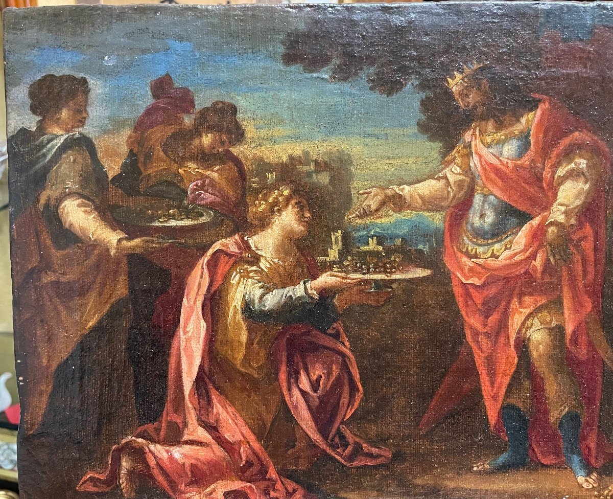 Oil On Canvas Solomon And The Queen Of Sheba 16th Century-photo-2