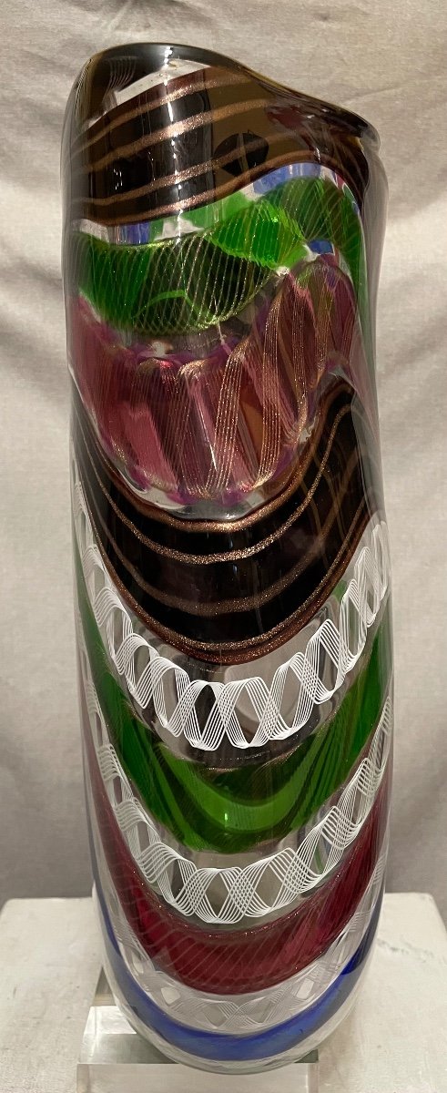 Murano Glass Vase Signed 20th Century-photo-3
