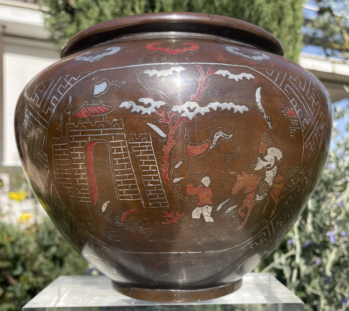 Inlaid Copper Vase Or Incense Burner, Vietnam, 20th Century-photo-2
