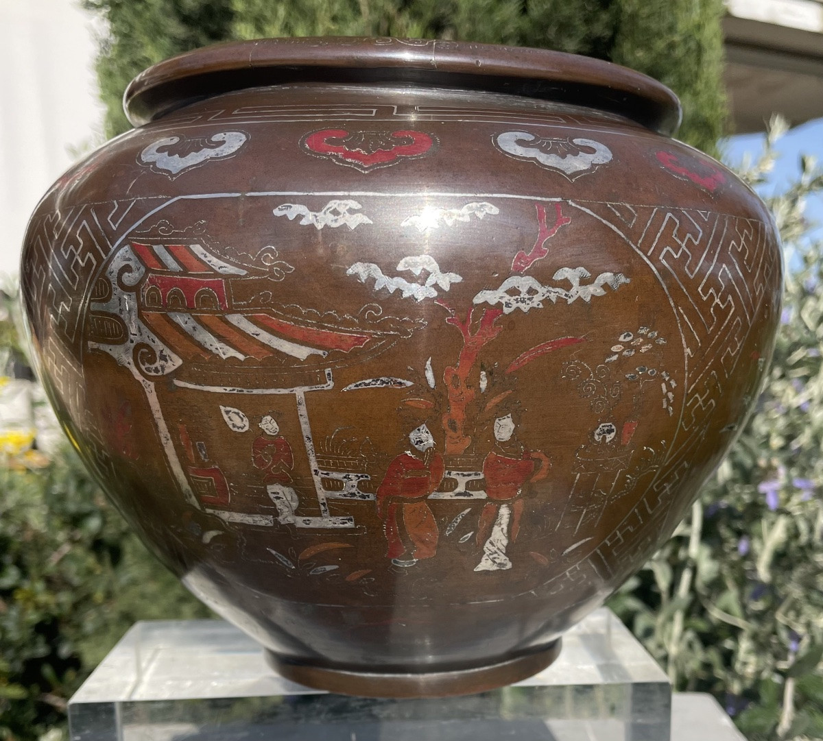 Inlaid Copper Vase Or Incense Burner, Vietnam, 20th Century-photo-1