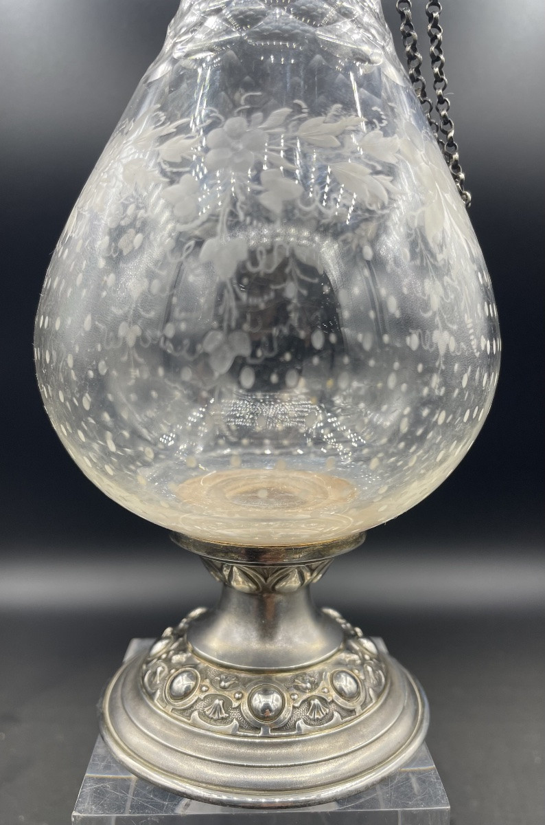 19th Century Glass And Silver Liqueur Bottle-photo-2