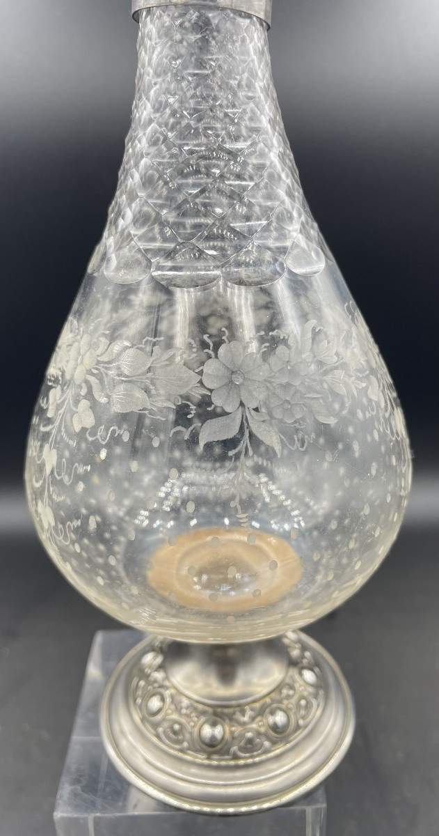 19th Century Glass And Silver Liqueur Bottle-photo-3