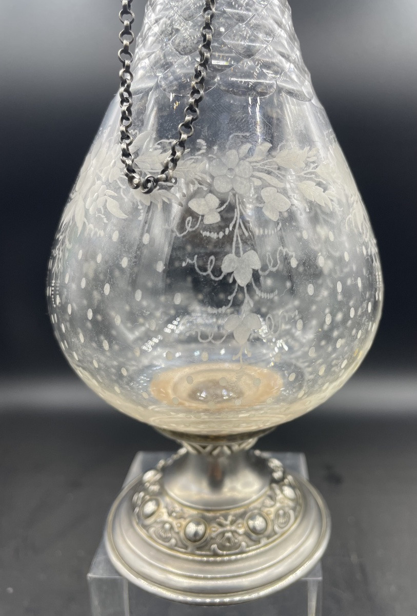 19th Century Glass And Silver Liqueur Bottle-photo-1