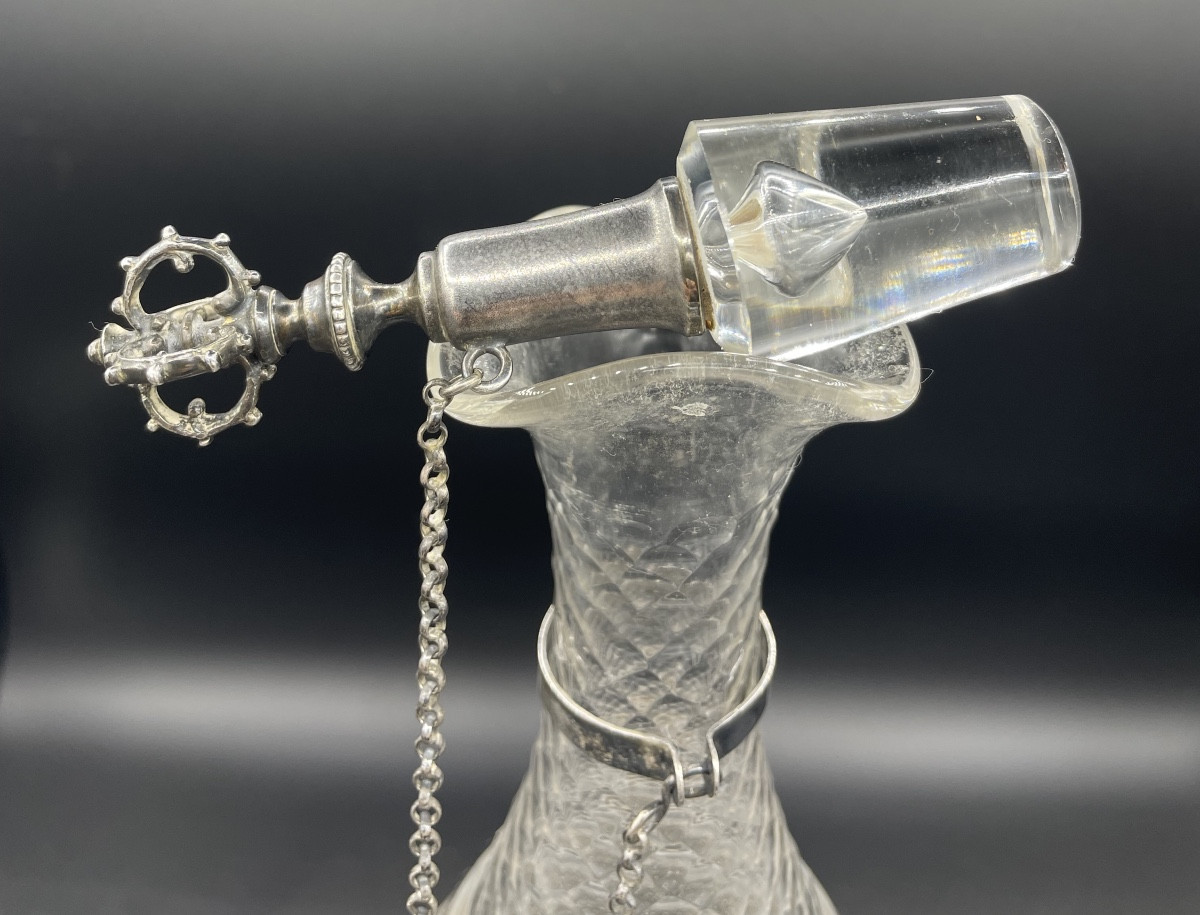 19th Century Glass And Silver Liqueur Bottle-photo-3
