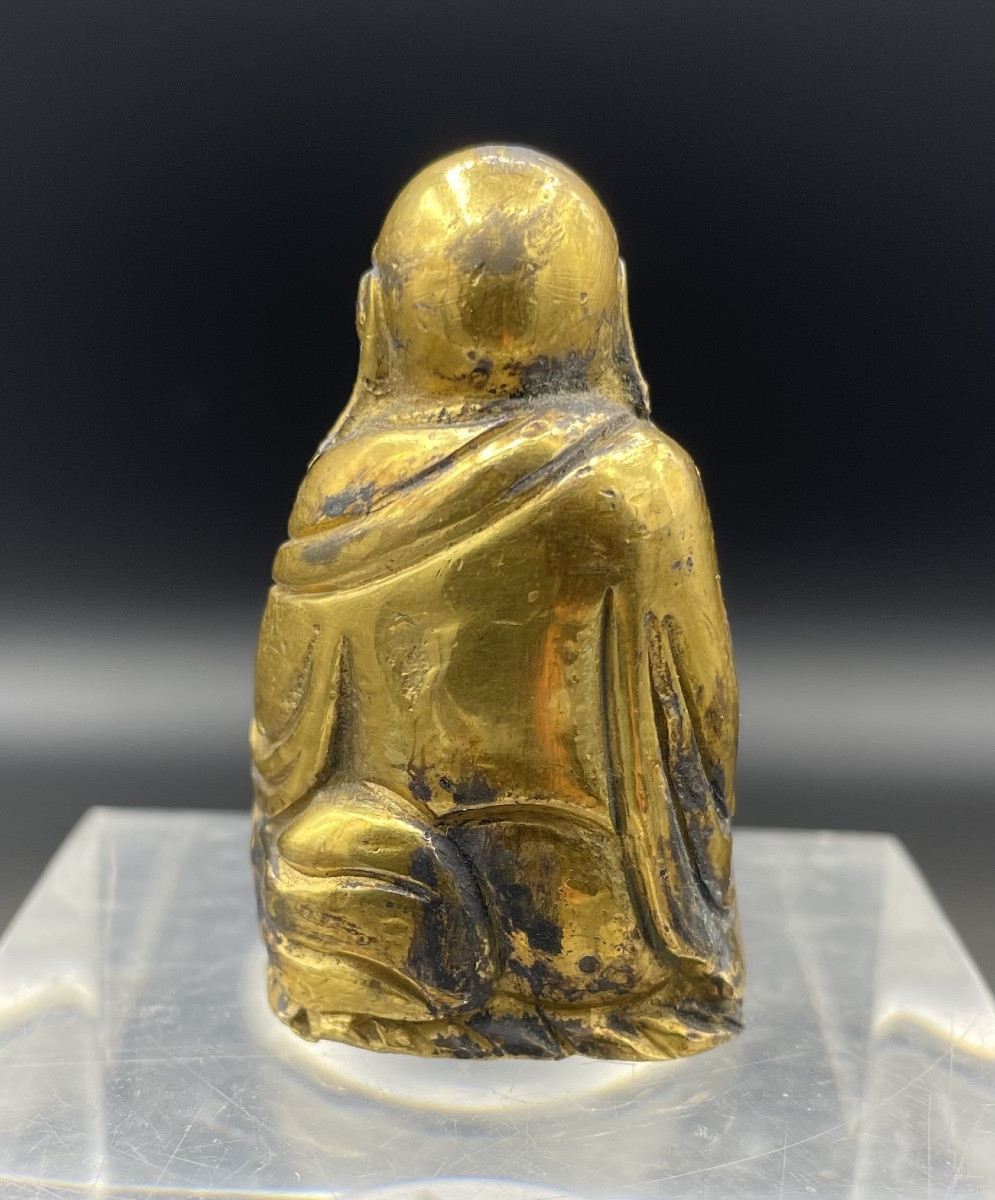 petit bronze doré Budai , Chinois 19e siècle-photo-3