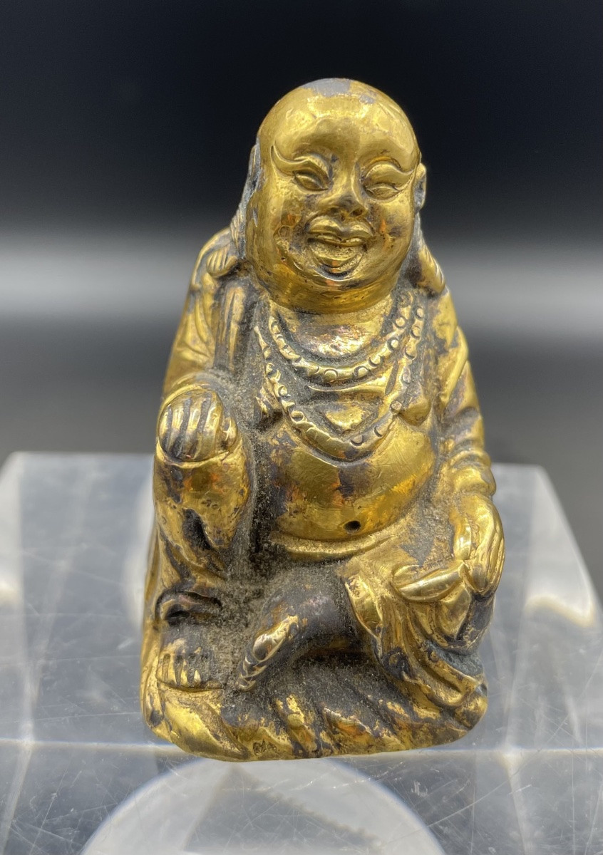 petit bronze doré Budai , Chinois 19e siècle-photo-1