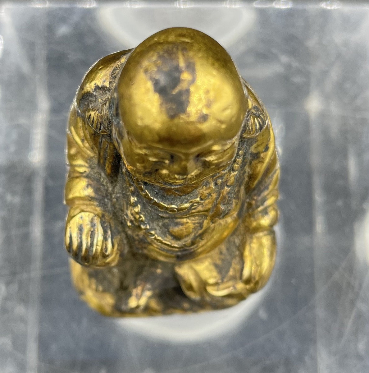 petit bronze doré Budai , Chinois 19e siècle-photo-3