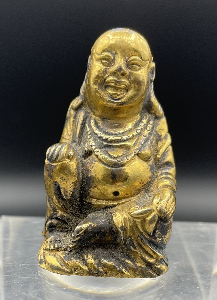 petit bronze doré Budai , Chinois 19e siècle