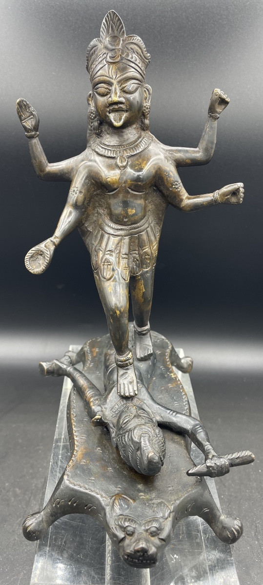 Sculpture indienne en bronze du XIXe siècle représentant Kali et Shiva-photo-2