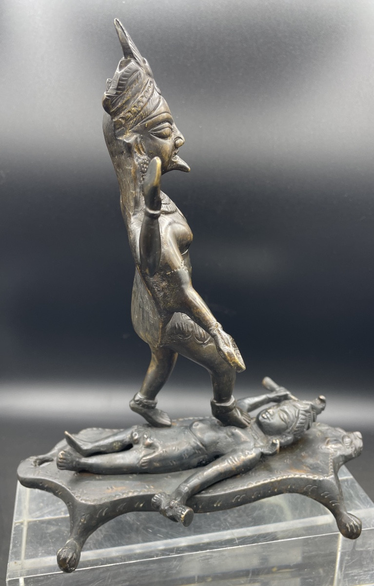 Sculpture indienne en bronze du XIXe siècle représentant Kali et Shiva-photo-3