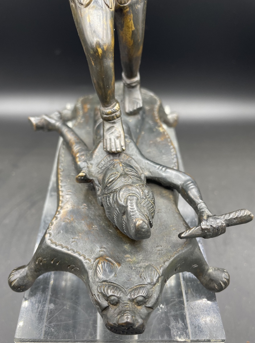 Sculpture indienne en bronze du XIXe siècle représentant Kali et Shiva-photo-1