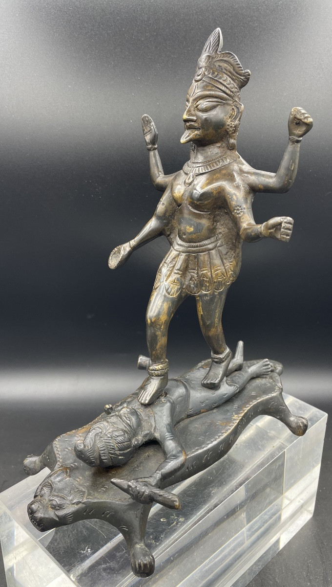 Sculpture indienne en bronze du XIXe siècle représentant Kali et Shiva