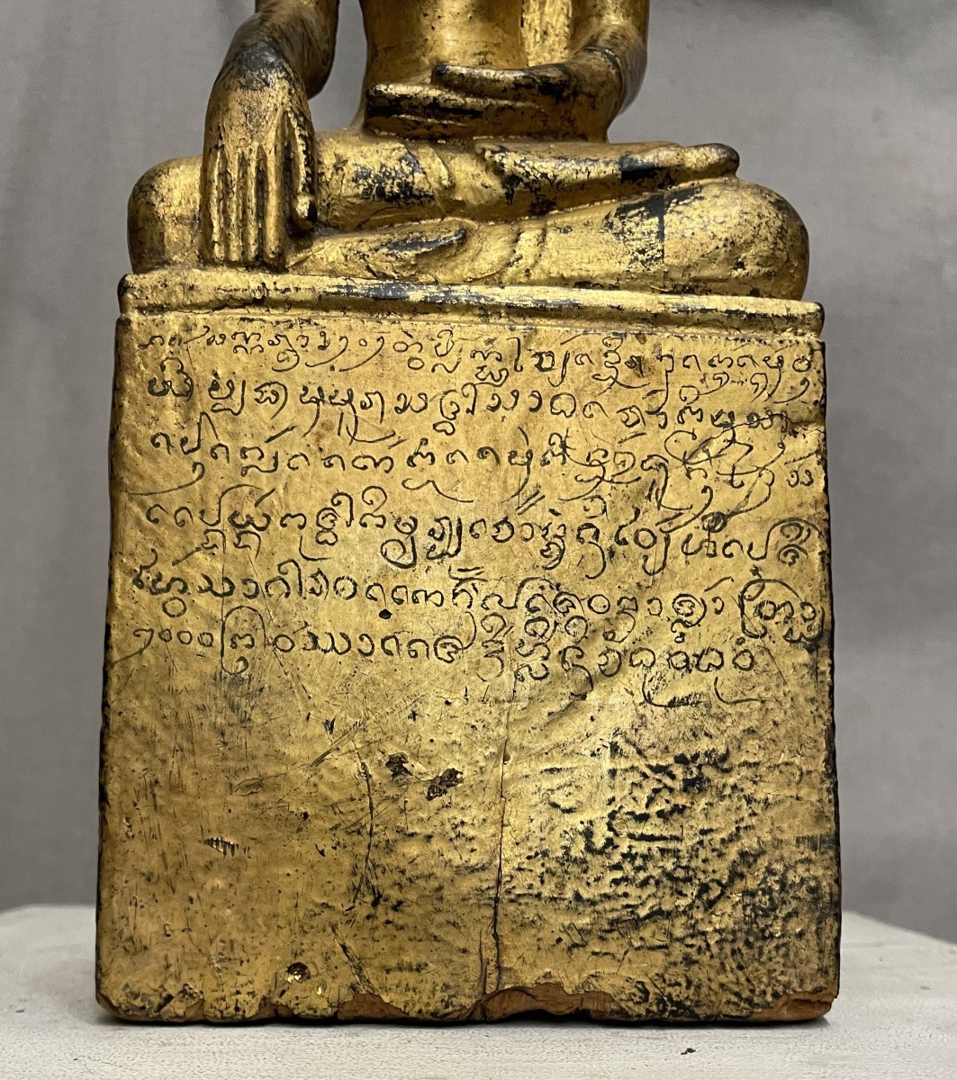 Gilded Wooden Sculpture Buddha Thailand 19th Century-photo-2