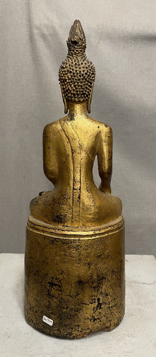 Gilded Wooden Sculpture Buddha Thailand 19th Century-photo-1