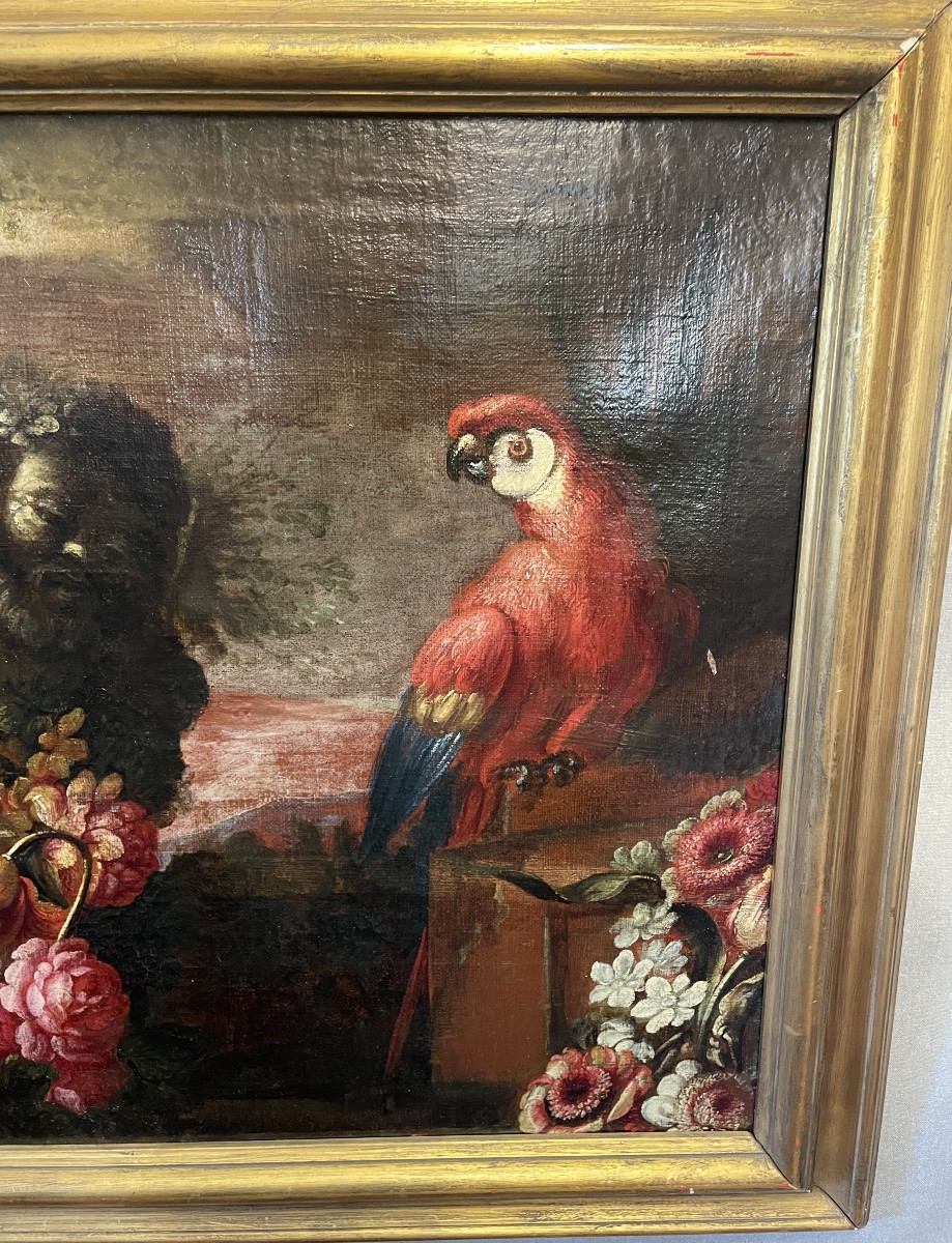 Still Life With Flowers And A Parrot, 17th Century-photo-2