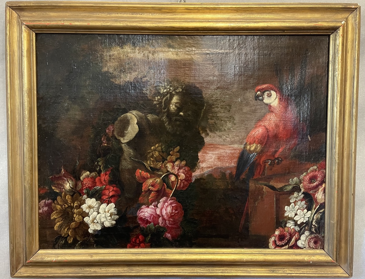 Still Life With Flowers And A Parrot, 17th Century
