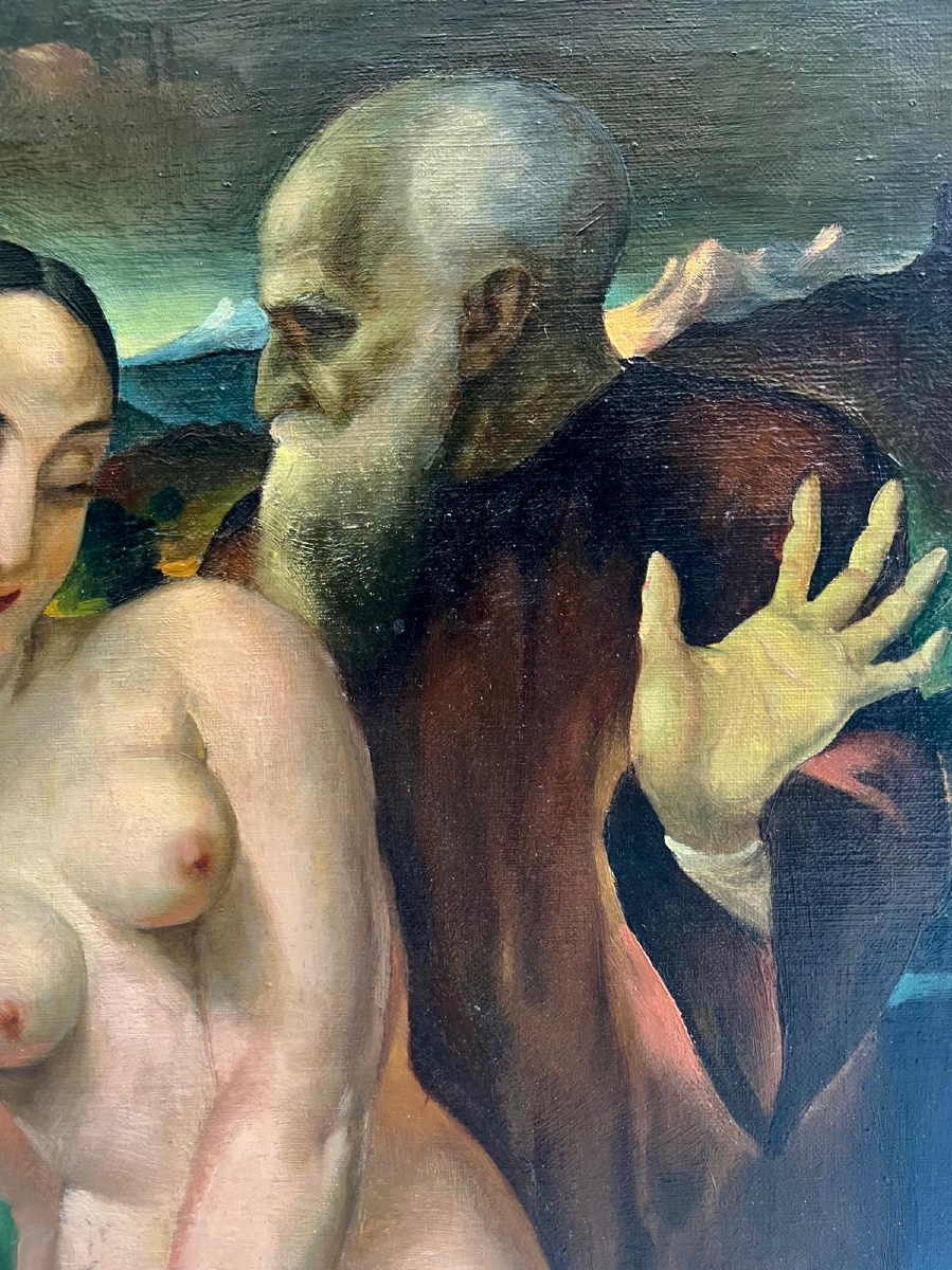 huile sur toile de Stevan Câlić Suzanne et les vieillards XXe siècle-photo-4