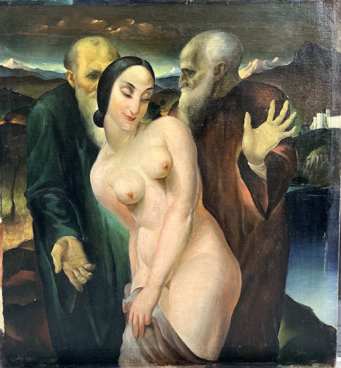 huile sur toile de Stevan Câlić Suzanne et les vieillards XXe siècle