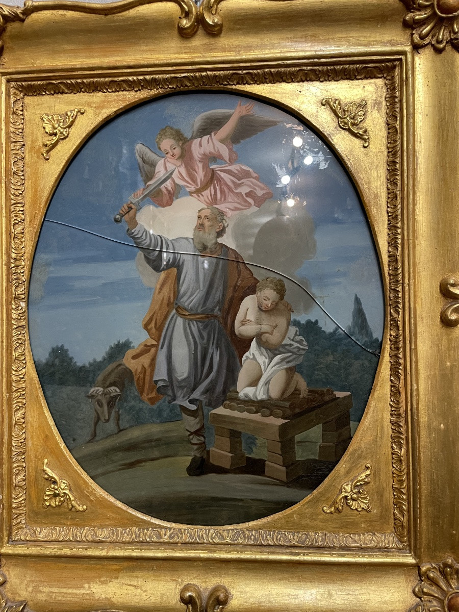 Pair Of 18th-century Paintings Under Glass-photo-1