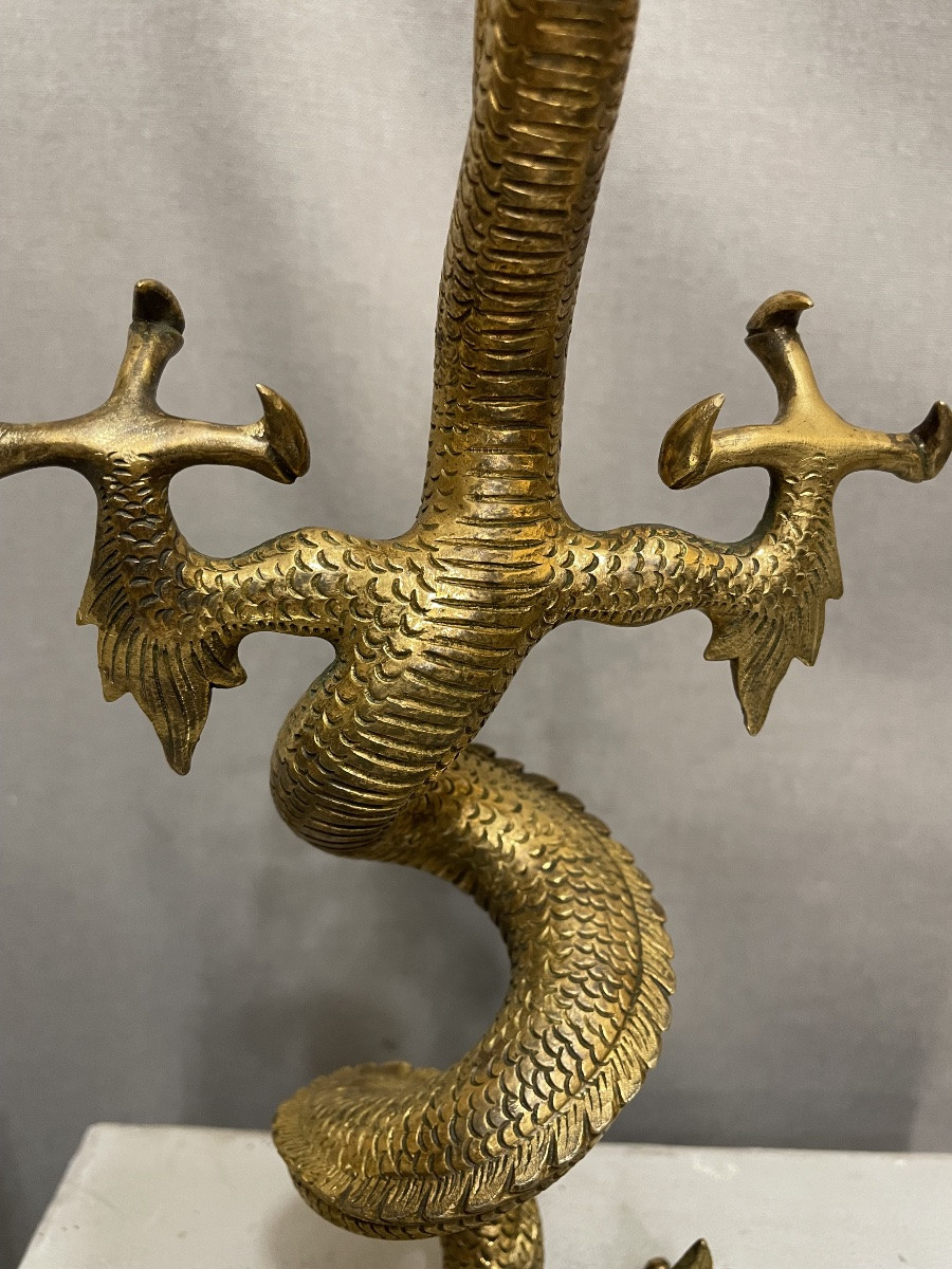 Dragon en bronze doré, Chine, XXe siècle-photo-1