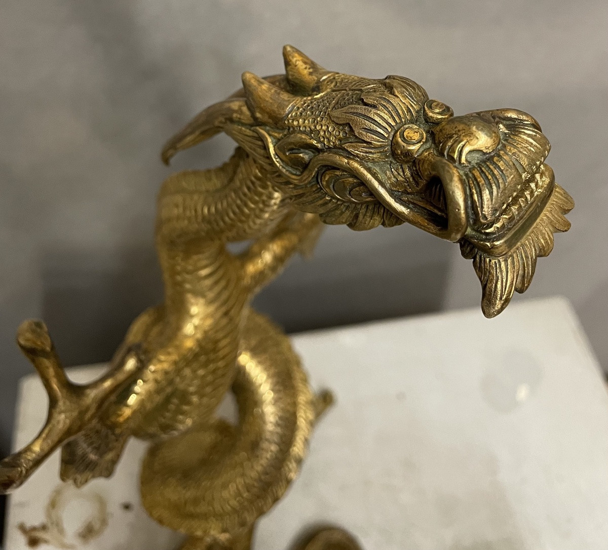 Dragon en bronze doré, Chine, XXe siècle-photo-4