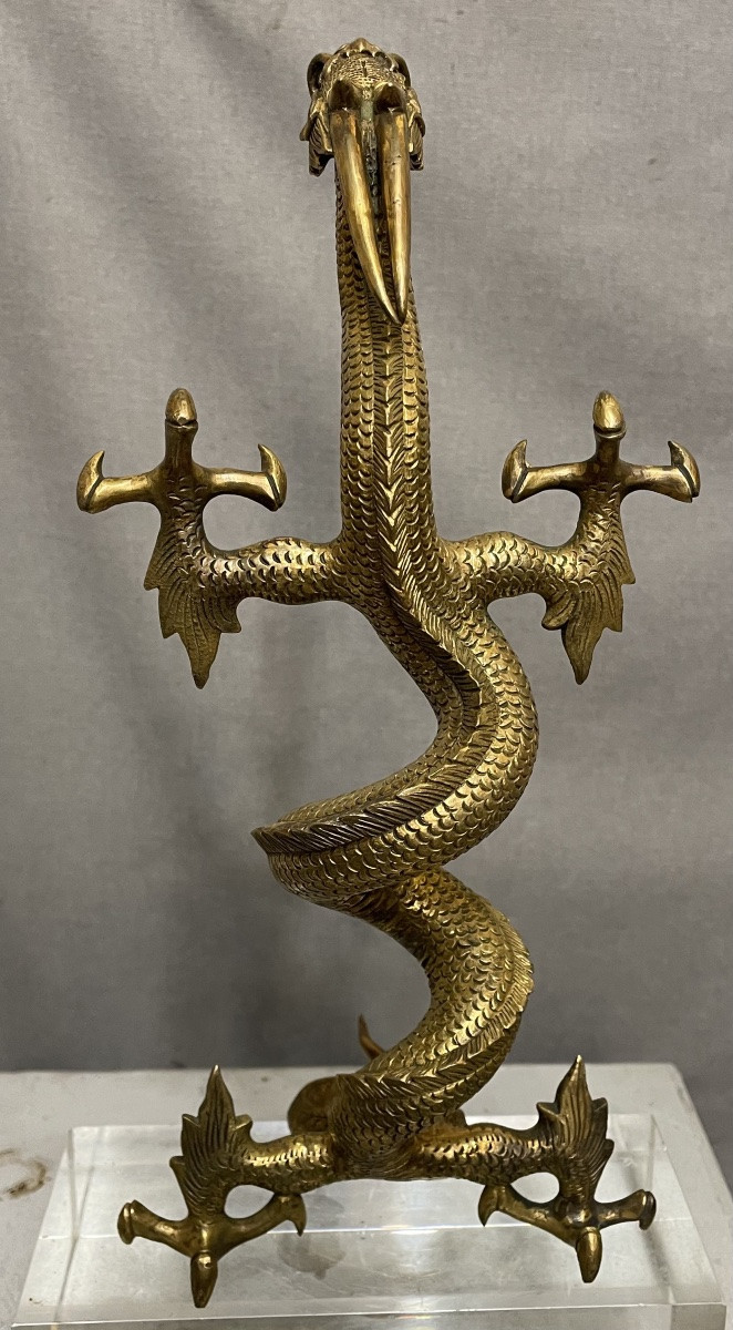 Dragon en bronze doré, Chine, XXe siècle-photo-7