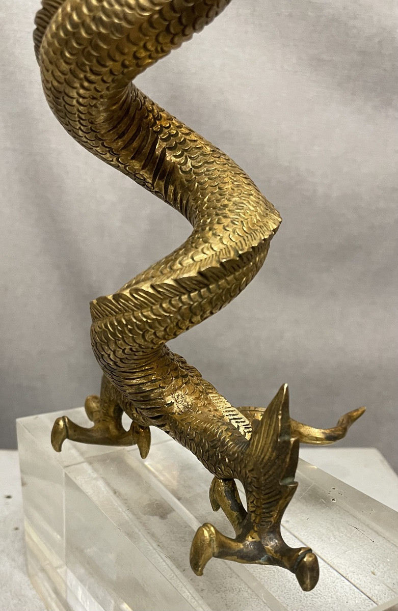 Dragon en bronze doré, Chine, XXe siècle-photo-8