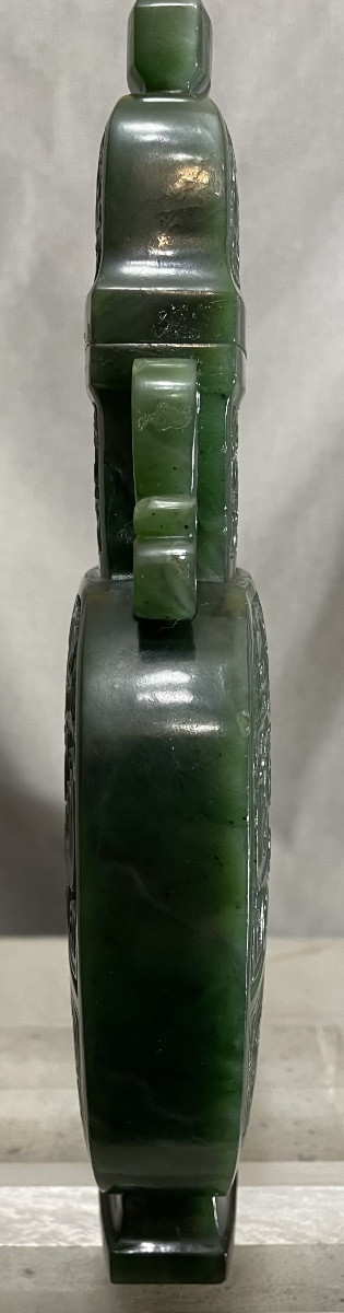 Vase en jade vert épinard de Chine, époque de la République-photo-2