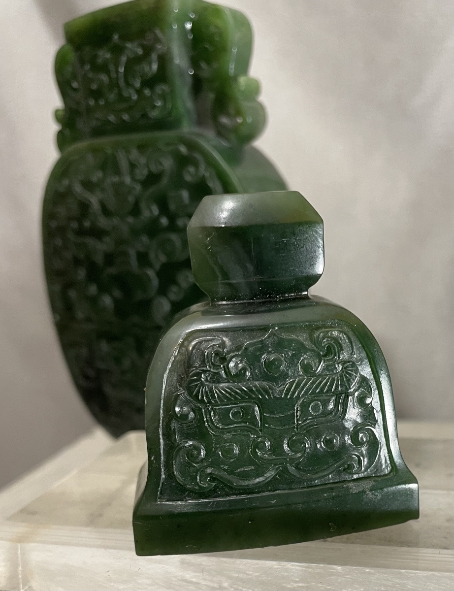 Vase en jade vert épinard de Chine, époque de la République-photo-5