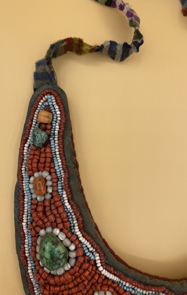 Tibetan Pectoral Made Of Coral And Stone, 20th Century-photo-1