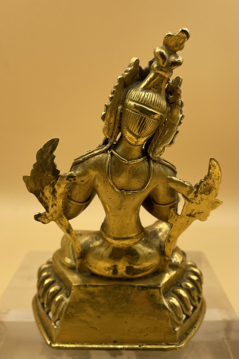Green Tara In Gilt Bronze Tibet , 20th Century-photo-3
