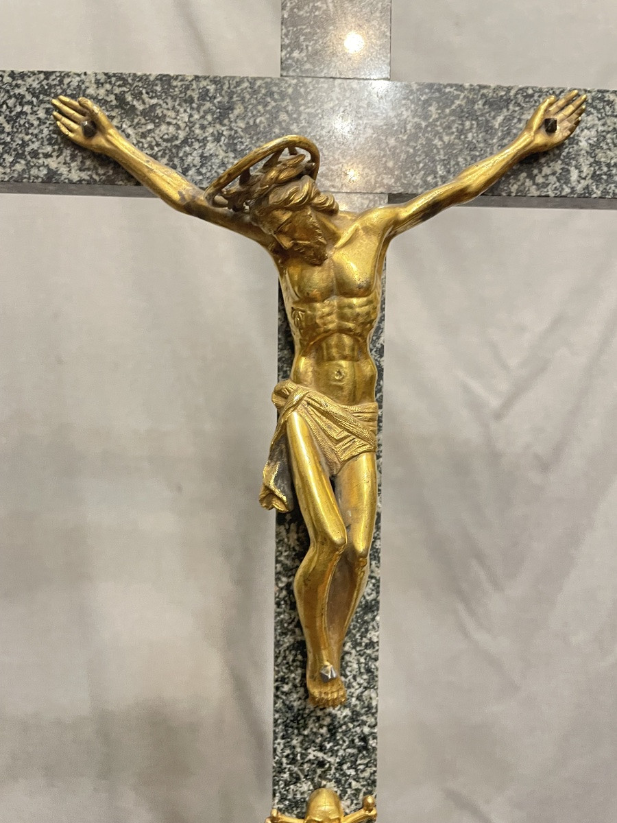 Processional Cross In Marble And Bronze, 17th Century-photo-3