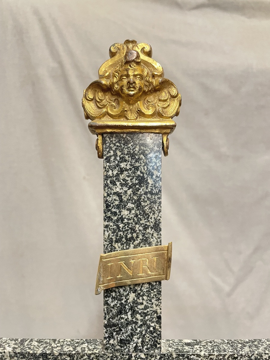 Processional Cross In Marble And Bronze, 17th Century-photo-4