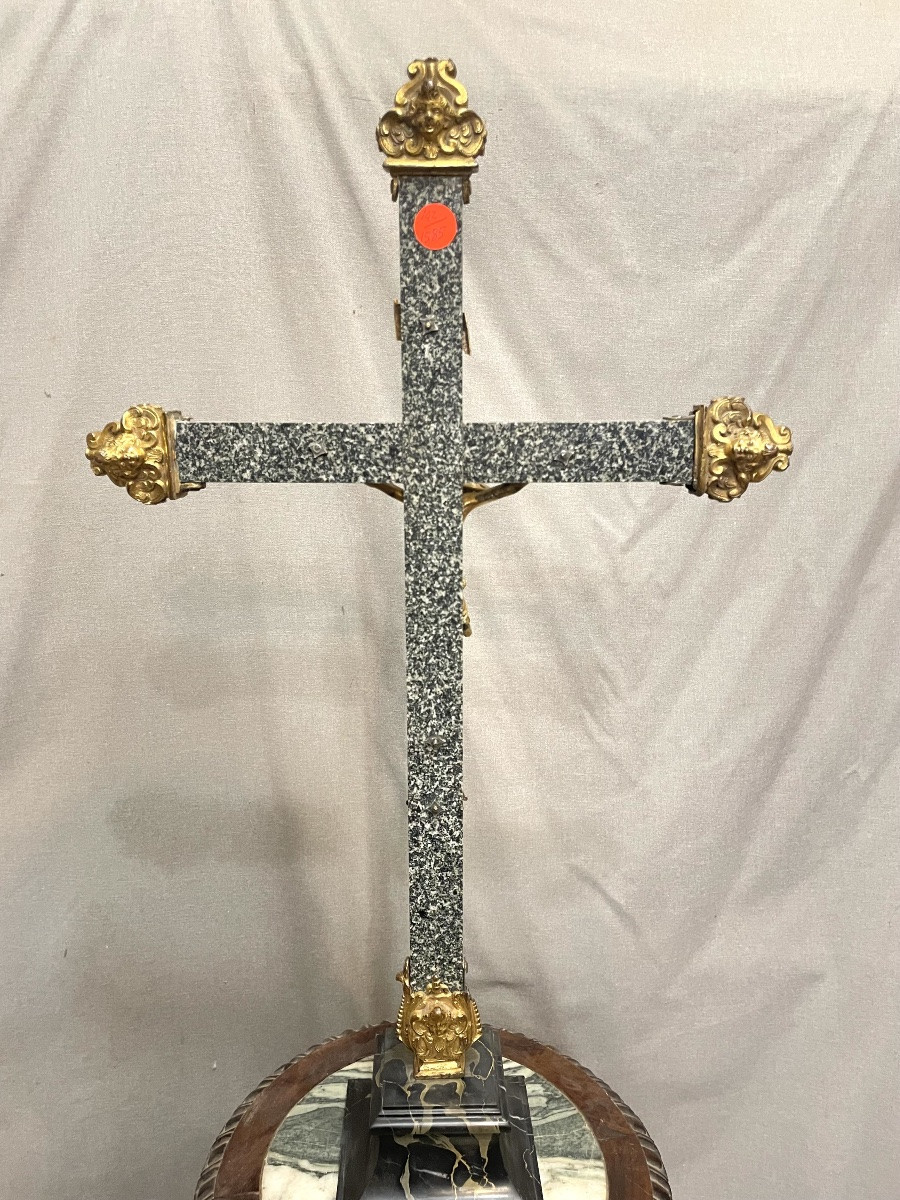 Processional Cross In Marble And Bronze, 17th Century-photo-2
