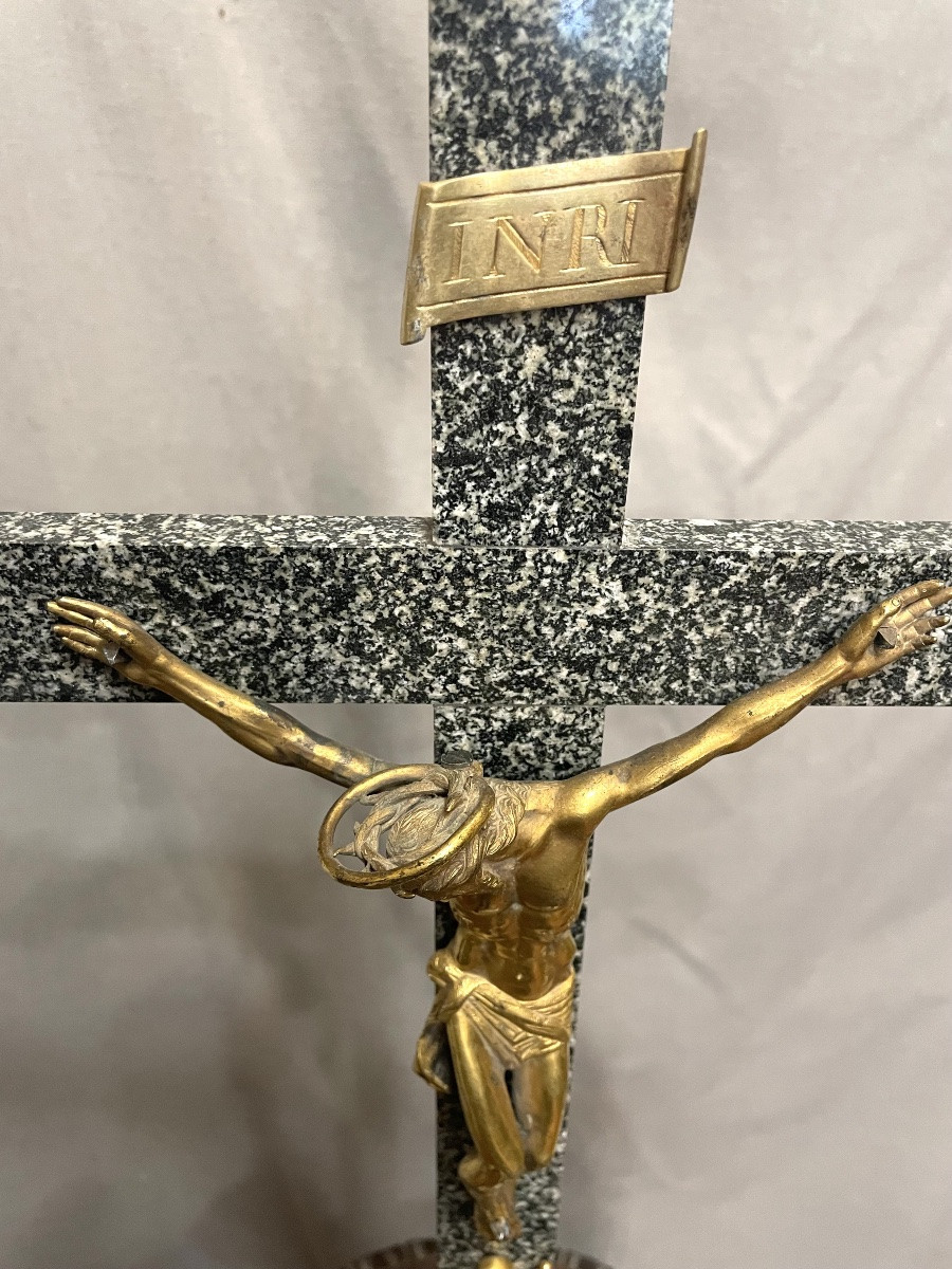 Processional Cross In Marble And Bronze, 17th Century-photo-5