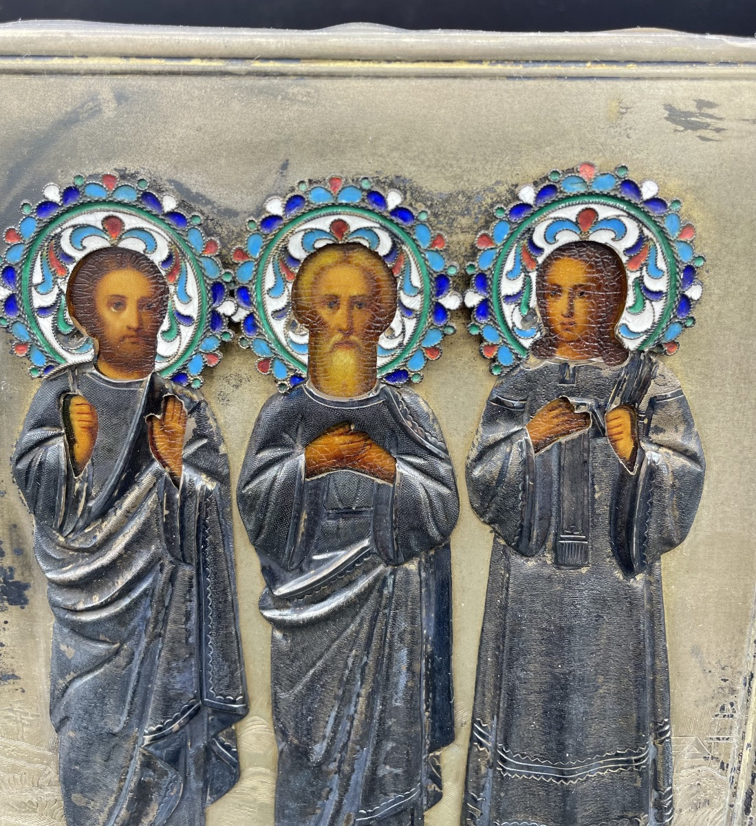 Icône russe représentant les trois saints, XIXe siècle-photo-3