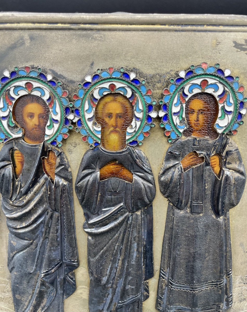 Icône russe représentant les trois saints, XIXe siècle-photo-2