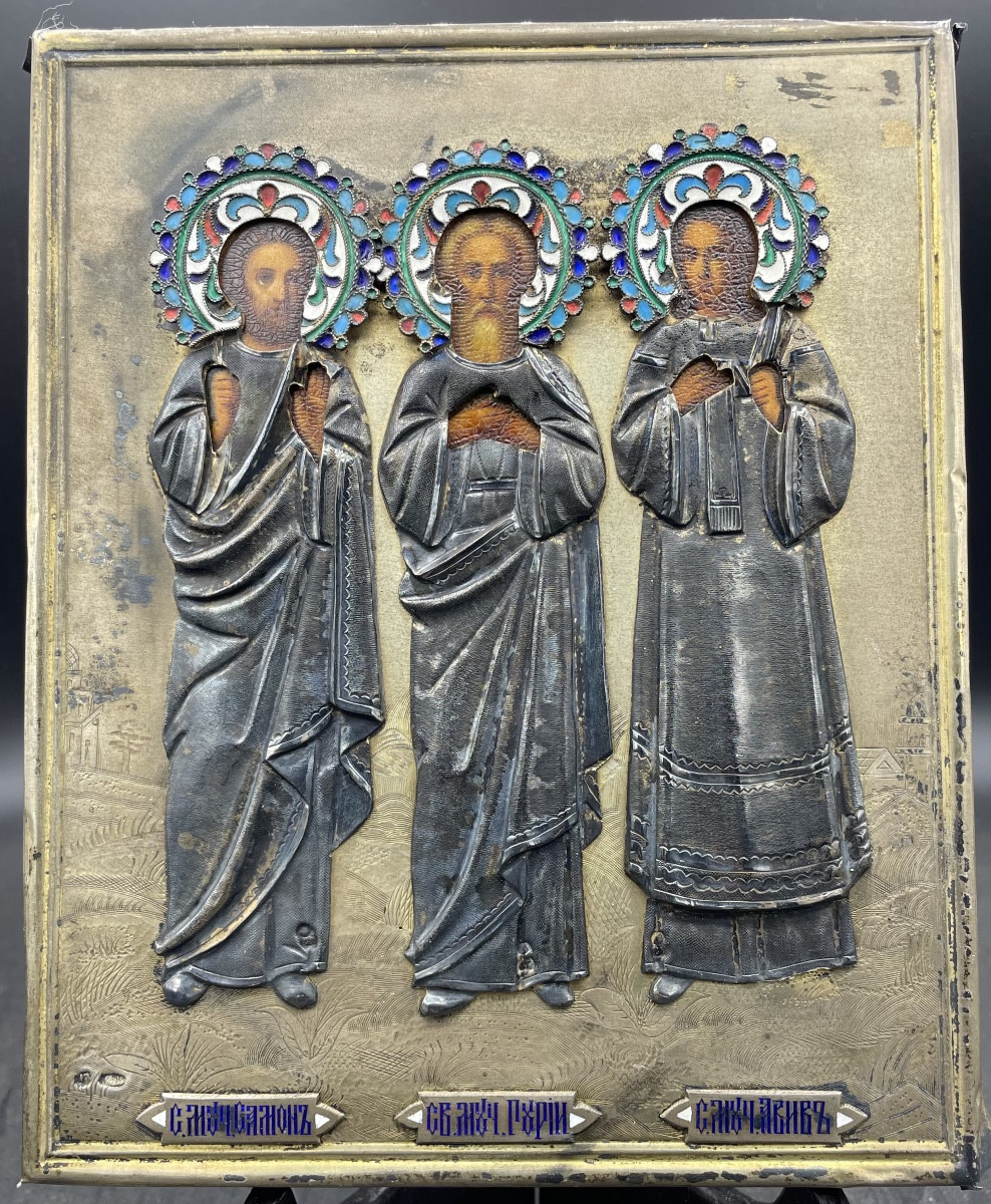Icône russe représentant les trois saints, XIXe siècle
