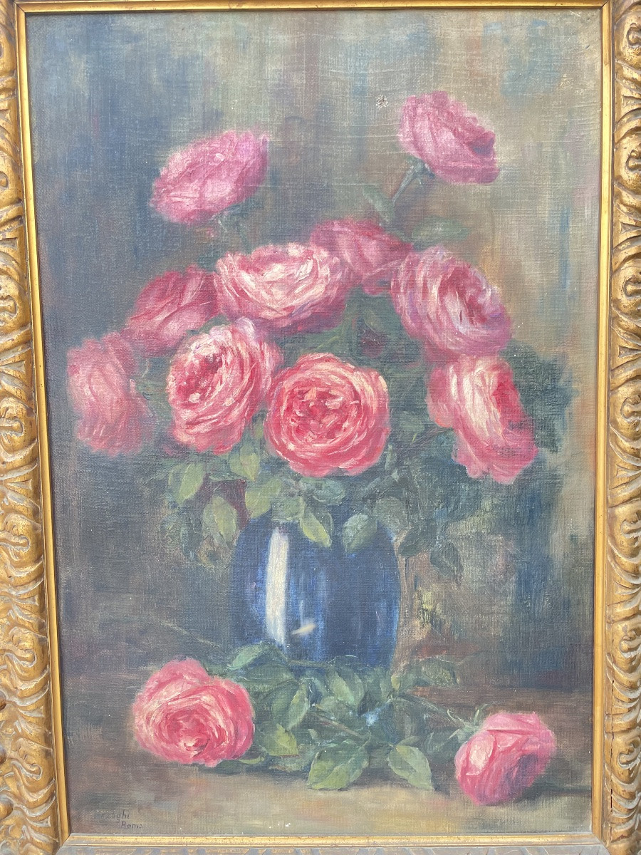 Huile sur toile, fleurs, XXe siècle-photo-2