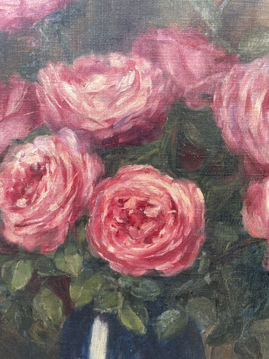 Huile sur toile, fleurs, XXe siècle-photo-4