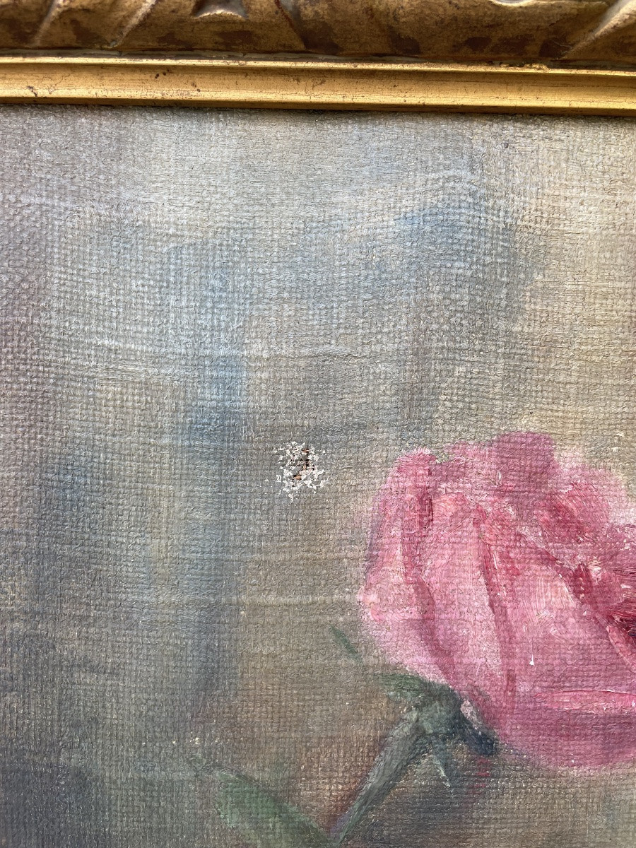 Huile sur toile, fleurs, XXe siècle-photo-2