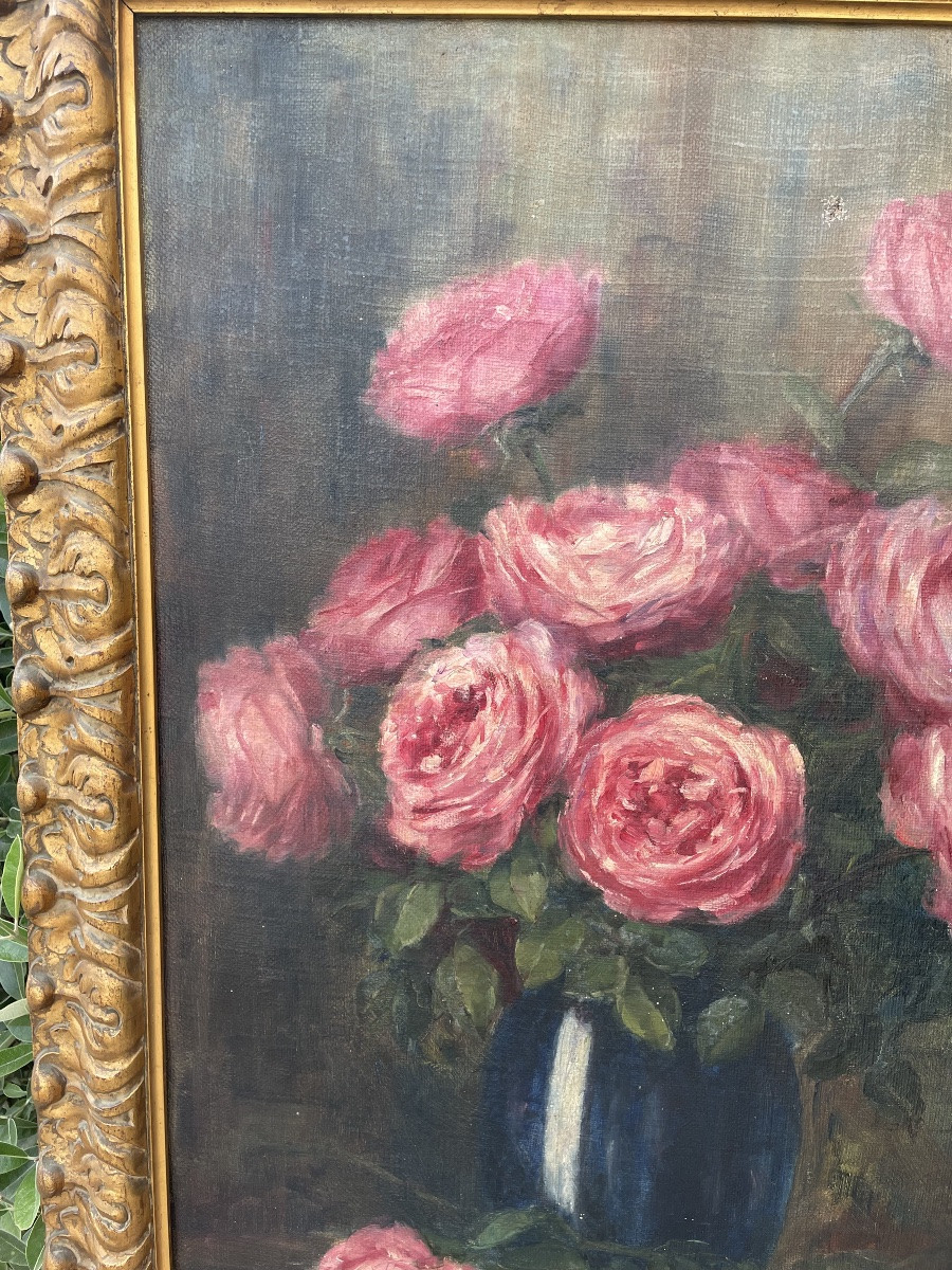 Huile sur toile, fleurs, XXe siècle-photo-3
