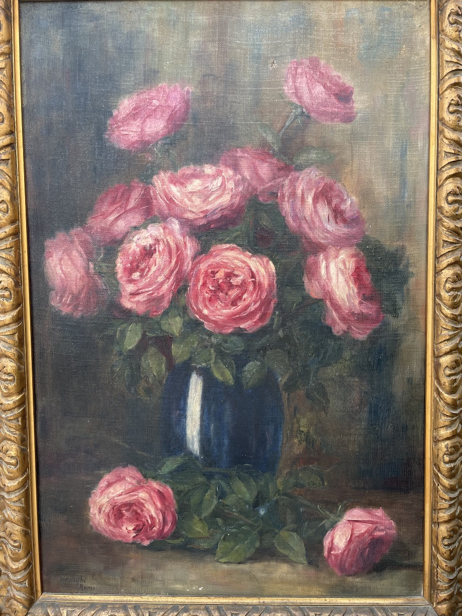 Huile sur toile, fleurs, XXe siècle-photo-4