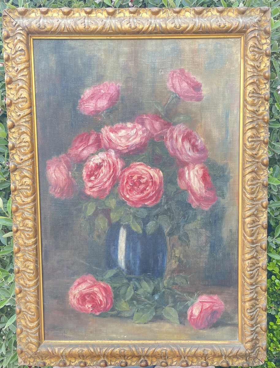 Huile sur toile, fleurs, XXe siècle