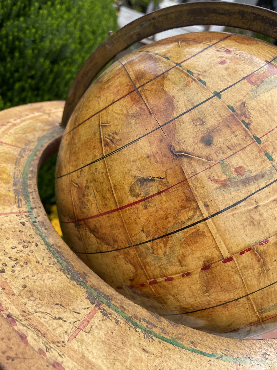 Carte du monde en bois et en papier du XXe siècle-photo-2