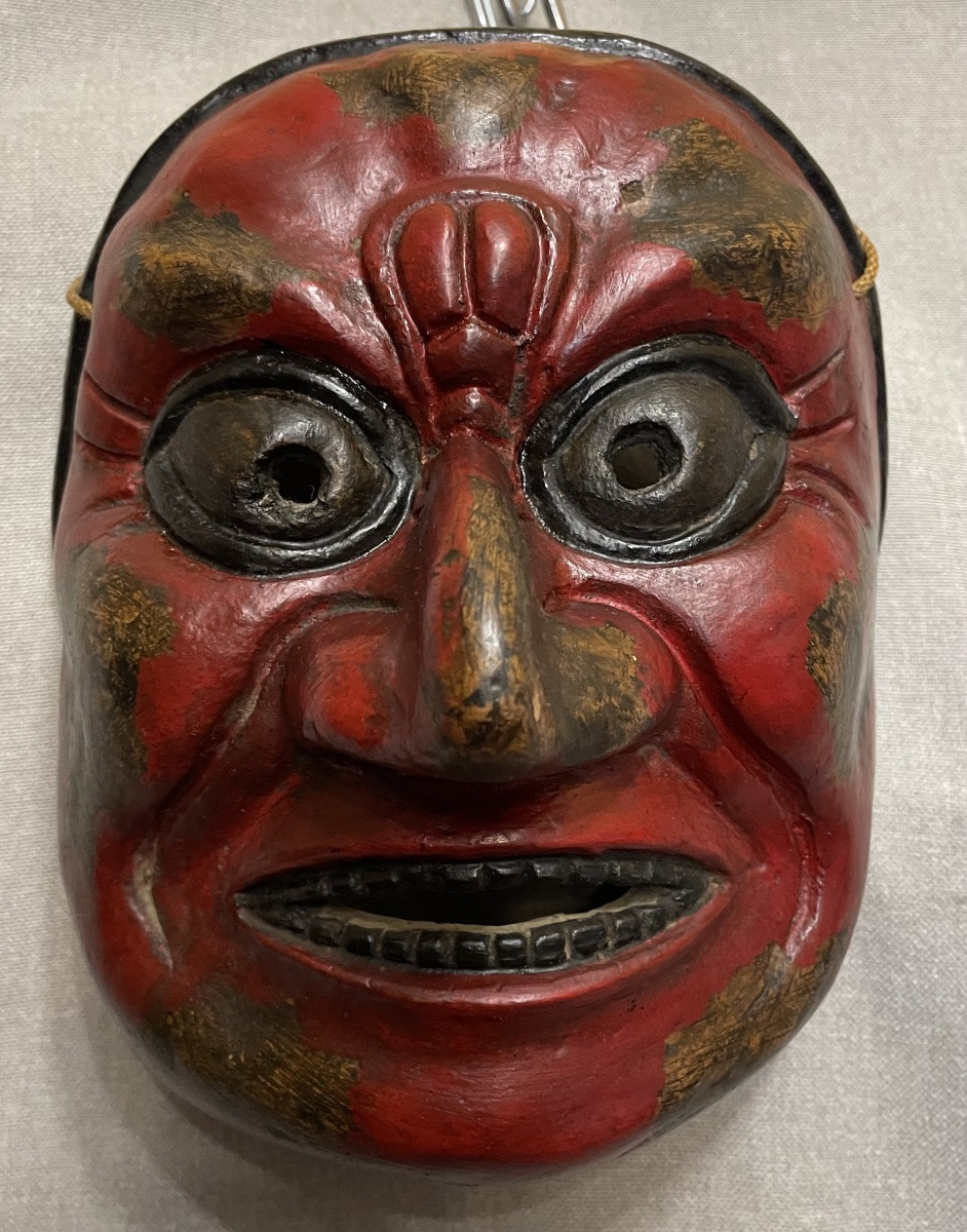 Japanese Mask Made Of Papier-mâché Or Wood, 19th–20th Century-photo-2