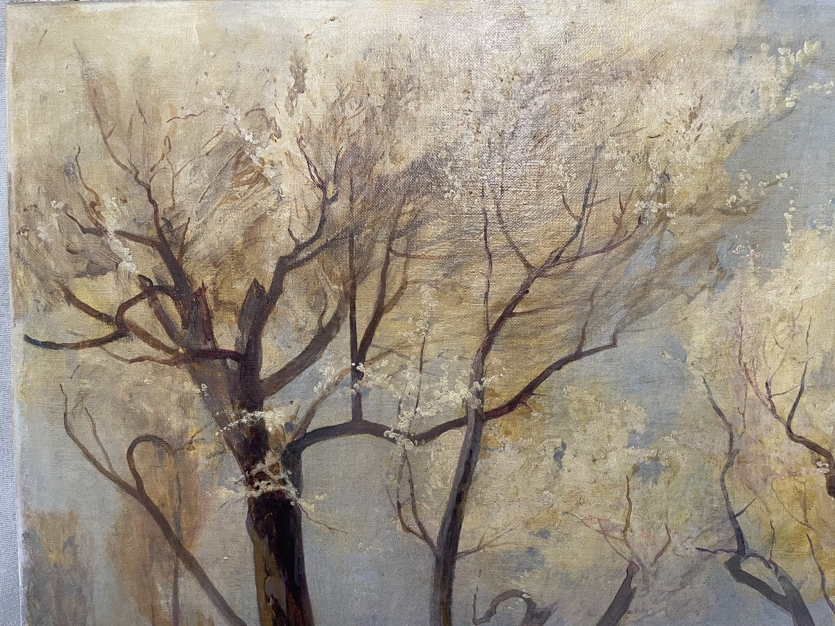 Huile sur toile d'Onorato Carlandi, campagne romaine, XXe siècle-photo-3