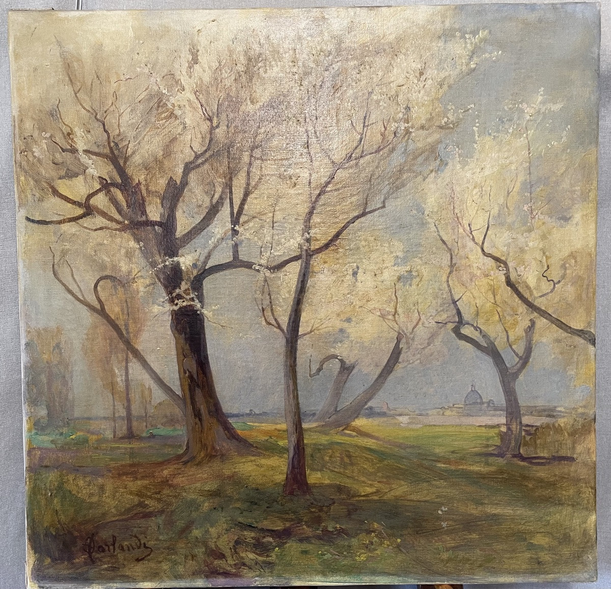 Huile sur toile d'Onorato Carlandi, campagne romaine, XXe siècle-photo-5